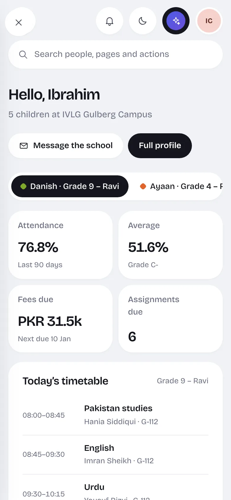 Parent portal on a phone